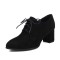 Pointed Toe Lace Up Chunky Heels Loafers - Black Flock