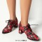 Pointed Toe Lace Up Chunky Heels Loafers - Red Fabric