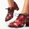 Pointed Toe Lace Up Chunky Heels Loafers - Red Fabric