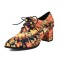 Pointed Toe Lace Up Chunky Heels Loafers - Yellow Fabric