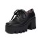 Square Toe Lace Up Platforms Printed Chunky Heels Loafers - Black Faux Leather