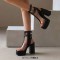 Peep Toe Chunky Heels Transparent Ankle Buckle Straps Double Platforms Sandals Booties - Black Faux Leather PVC