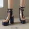 Peep Toe Chunky Heels Transparent Ankle Buckle Straps Double Platforms Sandals Booties - Blue Faux Leather PVC