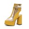 Peep Toe Chunky Heels Transparent Ankle Buckle Straps Double Platforms Sandals Booties - Yellow Faux Leather PVC