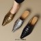 Pointed Metal Toe Kitten Heels Summer Concise Sandals - Gold Leather