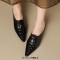 Pointed Metal Toe Kitten Heels Summer Concise Sandals - Black Leather