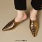 Pointed Metal Toe Kitten Heels Summer Concise Sandals - Gold Leather