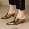 Pointed Metal Toe Kitten Heels Summer Concise Sandals - Gold Leather