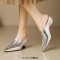 Pointed Metal Toe Kitten Heels Summer Concise Sandals - Silver Leather