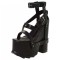 Peep Toe Chunky Heels Buckle Straps Punk Gothic Platforms Sandals - Black Faux Leather