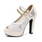 Peep Toe Cuban Heels Mary Janes Double Buckle Straps Platforms Fishnet Pumps - White Faux Leather