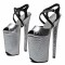 Peep Toe Stiletto Heels Snake Print Ankle Cross Straps Platforms Sandals  - Silver Patent