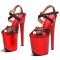 Peep Toe Stiletto Heels Glitters Ankle Cross Straps Platforms Sandals  - Red Synthetic