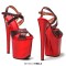 Peep Toe Stiletto Heels Glitters Ankle Cross Straps Platforms Sandals  - Red Synthetic