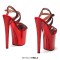 Peep Toe Stiletto Heels Glitters Ankle Cross Straps Platforms Sandals  - Red Synthetic