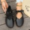 Round Toe Lace Up Ethnic Traditional Stitch Decorated Babette Flats - Black Faux Leather