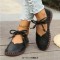 Round Toe Lace Up Ethnic Traditional Stitch Decorated Babette Flats - Black Faux Leather