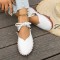 Round Toe Lace Up Ethnic Traditional Stitch Decorated Babette Flats - White Faux Leather