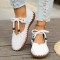 Round Toe Lace Up Ethnic Traditional Stitch Decorated Babette Flats - White Faux Leather