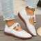 Round Toe Lace Up Ethnic Traditional Stitch Decorated Babette Flats - White Faux Leather