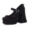 Lace Printed Chunky Heels Lace Up Platforms Mary Janes Gothic Pumps - Black Fabric