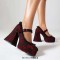Lace Printed Chunky Heels Lace Up Platforms Mary Janes Gothic Pumps - Red Fabric
