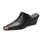 Pointed Metal Toe Wedges Heels Half Slippers Sandals - Black Leather