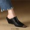 Pointed Metal Toe Wedges Heels Half Slippers Sandals - Black Leather