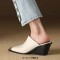 Pointed Metal Toe Wedges Heels Half Slippers Sandals - White Leather