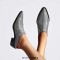 Pointed Metal Toe Chunky Heels Summer Rhinestones Sandals - Gray Microfiber