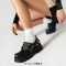 Round Toe Brogues Buckle Strap Metal Gothic Loafers  - Black Faux Leather