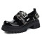Round Toe Brogues Buckle Strap Metal Gothic Loafers  - Black Patent