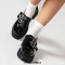 Round Toe Brogues Buckle Strap Metal Gothic Loafers  - Black Patent