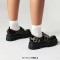 Round Toe Brogues Buckle Strap Metal Gothic Loafers  - Black Patent