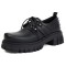 Round Toe Buckle Rivet Decorated Lace Up College Gothic Punk Loafers  - Black Faux Leather