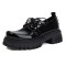 Round Toe Buckle Rivet Decorated Lace Up College Gothic Punk Loafers  - Black Patent