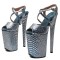 Peep Toe Stiletto Heels Snake Print Ankle Cross Straps Platforms Sandals  - LightBlue Faux Leather