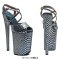 Peep Toe Stiletto Heels Snake Print Ankle Cross Straps Platforms Sandals  - LightBlue Faux Leather