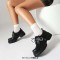 Round Toe Buckle Mary Janes Straps with Lace Up College Gothic Loafers  - Black Faux Leather