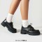 Round Toe Buckle Mary Janes Straps with Lace Up College Gothic Loafers  - Black Faux Leather