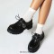 Round Toe Buckle Mary Janes Straps with Lace Up College Gothic Loafers  - Black Faux Leather