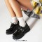Round Toe Buckle Mary Janes Straps with Lace Up College Gothic Loafers  - Black Patent