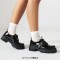 Round Toe Buckle Mary Janes Straps with Lace Up College Gothic Loafers  - Black Patent