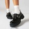 Round Toe Buckle Mary Janes Straps with Lace Up College Gothic Loafers  - Black Patent