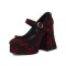 Round Toe Chunky Heels Mary Janes Buckle Straps Lace Decorated Gothic Pumps - Red Microfiber