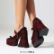 Round Toe Chunky Heels Mary Janes Buckle Straps Lace Decorated Gothic Pumps - Red Microfiber