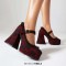 Round Toe Chunky Heels Mary Janes Buckle Straps Lace Decorated Gothic Pumps - Red Microfiber