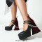 Round Toe Chunky Heels Hill Double Buckle Straps Beads Gothic Pumps - Black Faux Leather