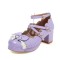 Round Toe Ankle Buckle Cross Buckle Straps Bowknot Chunky Heels Pumps - Purple Faux Leather