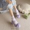 Round Toe Ankle Buckle Cross Buckle Straps Bowknot Chunky Heels Pumps - Purple Faux Leather